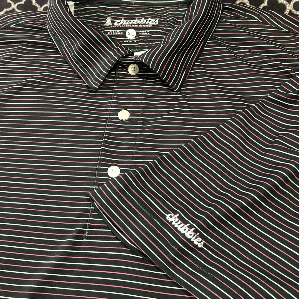 Chubbies Polo Shirt Mens XL Black Pink Short Sleeve Striped Polyester GG7